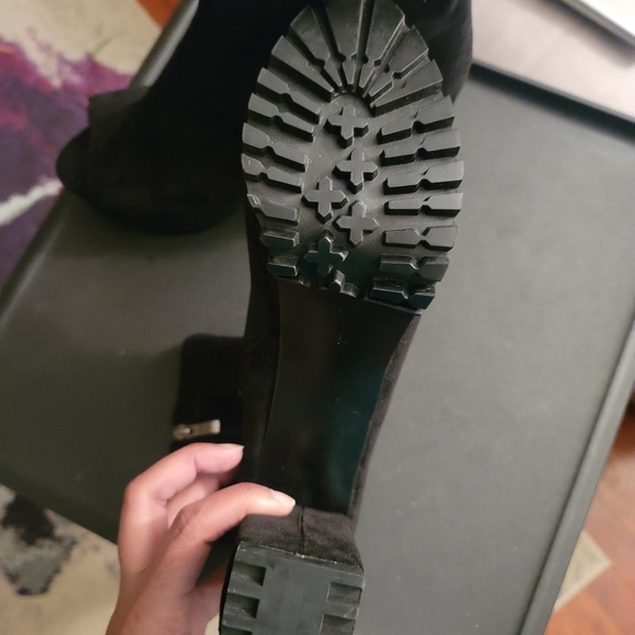 New: Size 11- Black Faux Suede Peep Toe Block Bootie - Picture 4 of 7